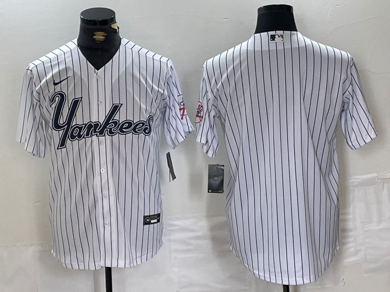Men New York Yankees Blank White stripe Three generations joint names Nike 2024 MLB Jersey style 1->new york yankees->MLB Jersey